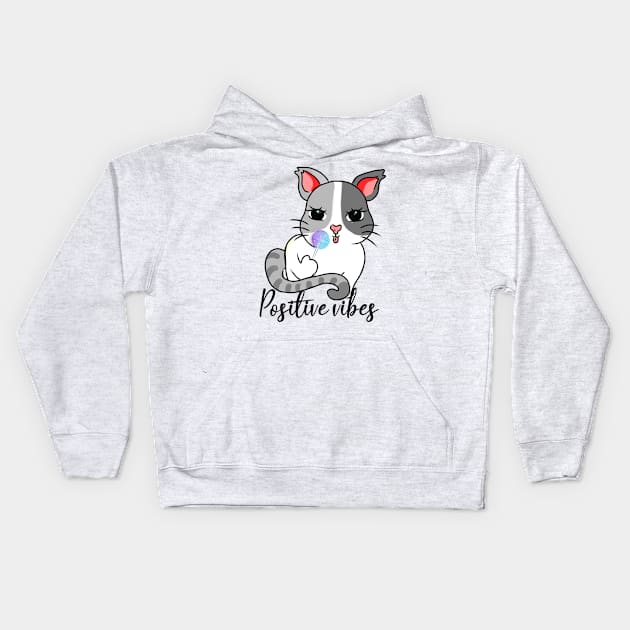 Positive vibes cat and a lollipop Kids Hoodie by Lola Novato